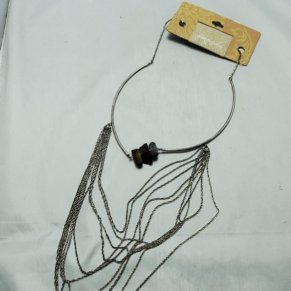 Gimmicks quartz stone silver chain collar with layered chain necklace - Picture 7 of 8